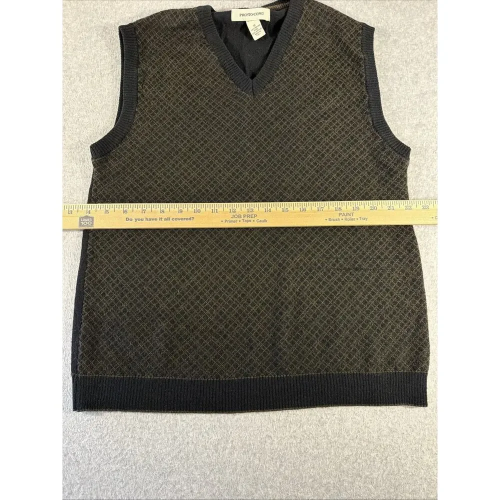 Pronto-Uomo Men's Merino 50% Wool Knit Sweater Vest Brown V-Neck Ribbed M